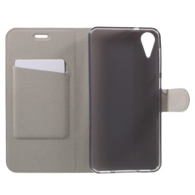 HTC Desire 825 atverčiamas baltas odinis dėklas - piniginė / Priedai.lt