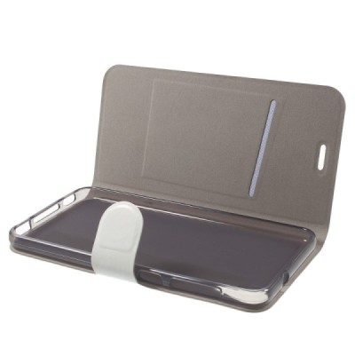 HTC Desire 825 atverčiamas baltas odinis dėklas - piniginė / Priedai.lt