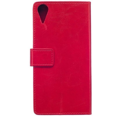 HTC Desire 825 atvēramais ādas sarkans maciņš (maks) / Vacins.lv