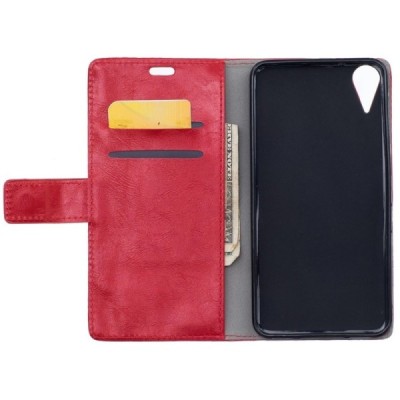 HTC Desire 825 atvēramais ādas sarkans maciņš (maks) / Vacins.lv