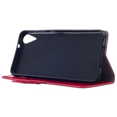 HTC Desire 825 atvēramais ādas sarkans maciņš (maks) / Vacins.lv