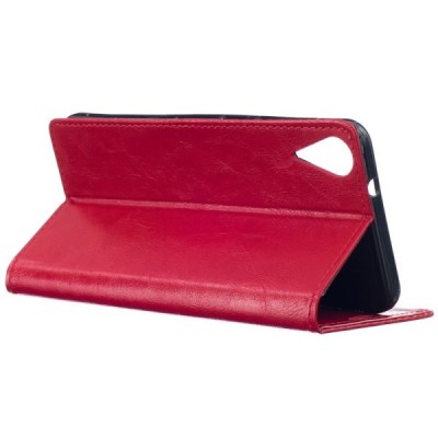 HTC Desire 825 atvēramais ādas sarkans maciņš (maks) / Vacins.lv