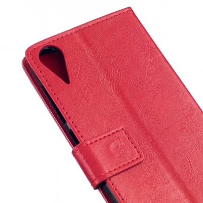 HTC Desire 825 atvēramais ādas sarkans maciņš (maks) / Vacins.lv