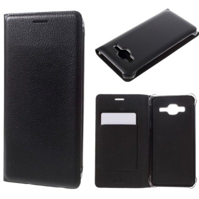 Samsung Galaxy J3 2016 (J320) melns atvēramais Smart Wallet ādas maciņš - maks / Vacins.lv