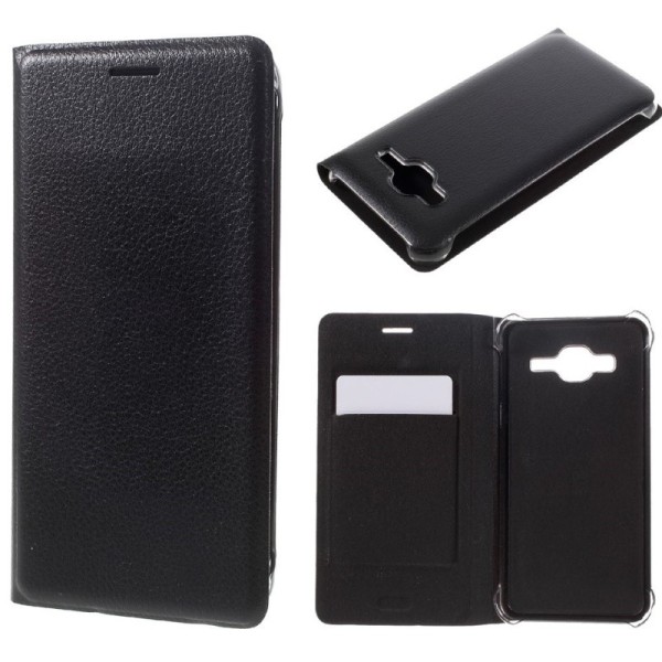 „Smart Wallet“ atvēramais ādas maciņš - melns (Galaxy J3 2016)