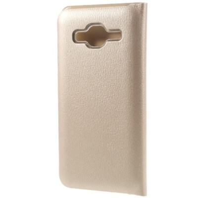 Samsung Galaxy J3 2016 (J320) auksinis odinis atverčiamas Smart Wallet dėklas - piniginė / Priedai.lt