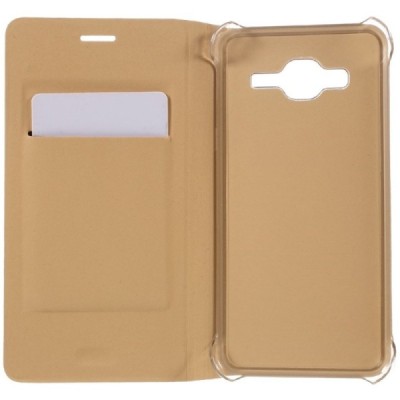 Samsung Galaxy J3 2016 (J320) auksinis odinis atverčiamas Smart Wallet dėklas - piniginė / Priedai.lt