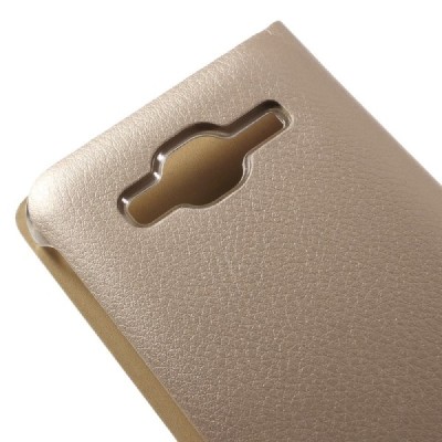 Samsung Galaxy J3 2016 (J320) auksinis odinis atverčiamas Smart Wallet dėklas - piniginė / Priedai.lt