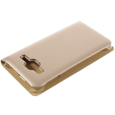 Samsung Galaxy J3 2016 (J320) auksinis odinis atverčiamas Smart Wallet dėklas - piniginė / Priedai.lt