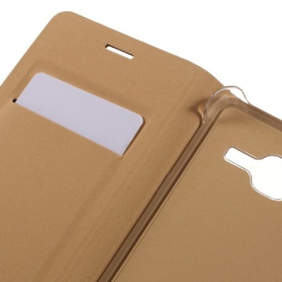 Samsung Galaxy J3 2016 (J320) auksinis odinis atverčiamas Smart Wallet dėklas - piniginė / Priedai.lt