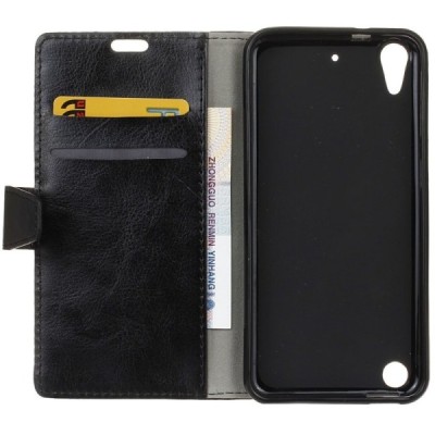 HTC Desire 530 atvēramais ādas melns maciņš (maks) / Vacins.lv