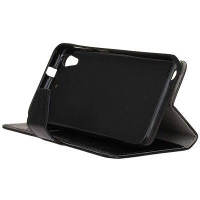 HTC Desire 530 atvēramais ādas melns maciņš (maks) / Vacins.lv