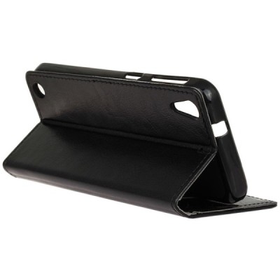 HTC Desire 530 atvēramais ādas melns maciņš (maks) / Vacins.lv