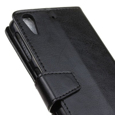 HTC Desire 530 atvēramais ādas melns maciņš (maks) / Vacins.lv