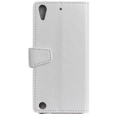 HTC Desire 530 atverčiamas baltas odinis dėklas - piniginė / Priedai.lt