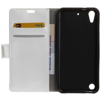 HTC Desire 530 atverčiamas baltas odinis dėklas - piniginė / Priedai.lt