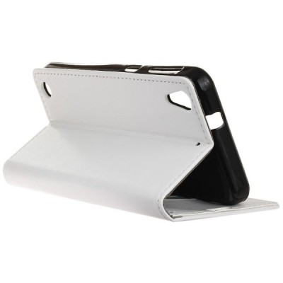 HTC Desire 530 atverčiamas baltas odinis dėklas - piniginė / Priedai.lt