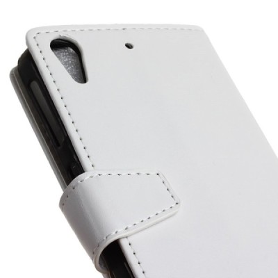 HTC Desire 530 atverčiamas baltas odinis dėklas - piniginė / Priedai.lt