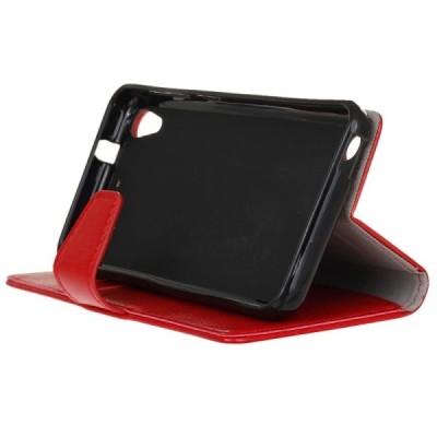 HTC Desire 530 atvēramais ādas sarkans maciņš (maks) / Vacins.lv