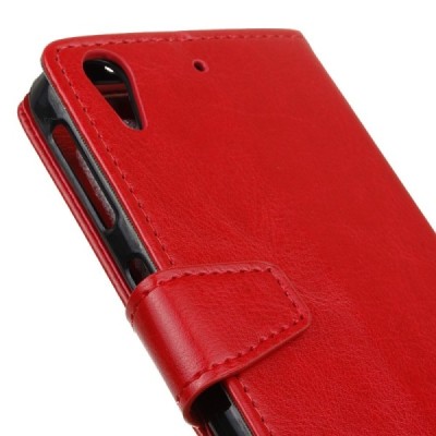 HTC Desire 530 atvēramais ādas sarkans maciņš (maks) / Vacins.lv