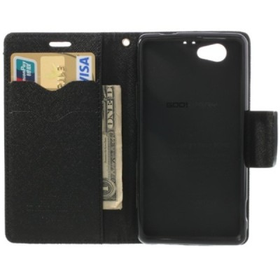 Sony Xperia Z1 Compact Mercury juodas atverčiamas dėklas - piniginė / Priedai.lt