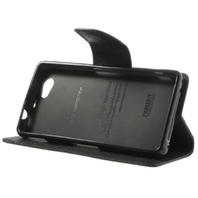 Sony Xperia Z1 Compact Mercury juodas atverčiamas dėklas - piniginė / Priedai.lt