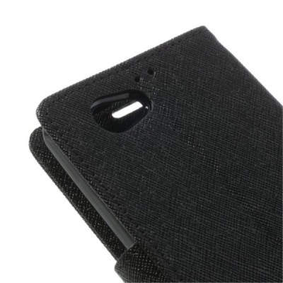 Sony Xperia Z1 Compact Mercury juodas atverčiamas dėklas - piniginė / Priedai.lt