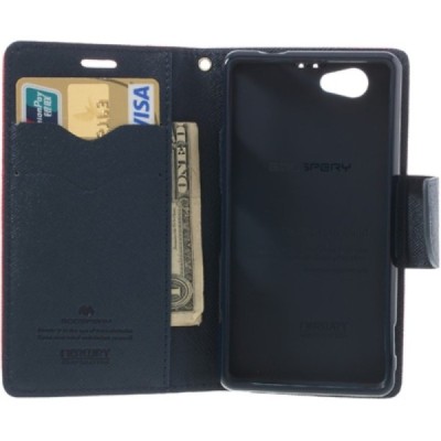 Sony Xperia Z1 Compact Mercury raudonas atverčiamas dėklas - piniginė / Priedai.lt