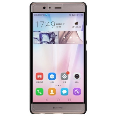 Huawei P9 Plus Nillkin Frosted Shield juodas plastikinis dėklas + apsauginė ekrano plėvelė / Priedai.lt