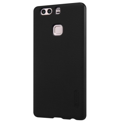 Huawei P9 Plus Nillkin Frosted Shield juodas plastikinis dėklas + apsauginė ekrano plėvelė / Priedai.lt