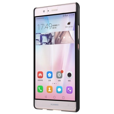 Huawei P9 Plus Nillkin Frosted Shield juodas plastikinis dėklas + apsauginė ekrano plėvelė / Priedai.lt