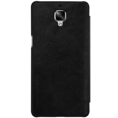 Prabangus „Nillkin“ Qin serijos juodas odinis atverčiamas OnePlus 3 (Three) dėklas - knygutė / Priedai.lt