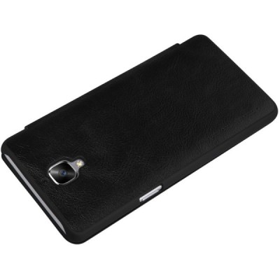 Prabangus „Nillkin“ Qin serijos juodas odinis atverčiamas OnePlus 3 (Three) dėklas - knygutė / Priedai.lt