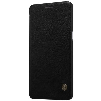Prabangus „Nillkin“ Qin serijos juodas odinis atverčiamas OnePlus 3 (Three) dėklas - knygutė / Priedai.lt