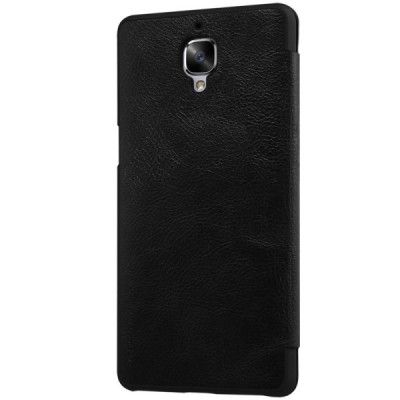Prabangus „Nillkin“ Qin serijos juodas odinis atverčiamas OnePlus 3 (Three) dėklas - knygutė / Priedai.lt