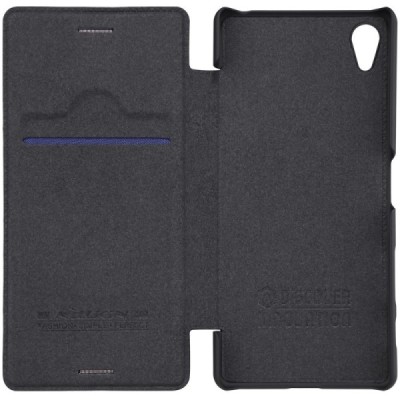 Greznais „Nillkin“ Qin sērijas ādas atvērams melns Sony Xperia X Performance maciņš (maks) / Vacins.lv