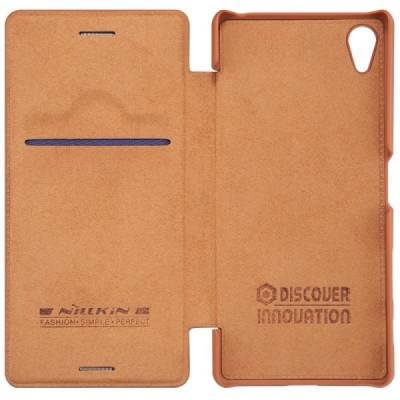 Greznais „Nillkin“ Qin sērijas ādas atvērams brūns Sony Xperia X Performance maciņš (maks) / Vacins.lv