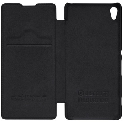 Prabangus „Nillkin“ Qin serijos juodas odinis atverčiamas Sony Xperia XA dėklas / Priedai.lt