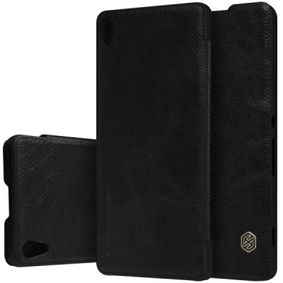 Prabangus „Nillkin“ Qin serijos juodas odinis atverčiamas Sony Xperia XA dėklas / Priedai.lt