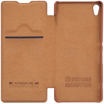 Greznais „Nillkin“ Qin sērijas ādas atvērams brūns Sony Xperia XA maciņš (maks) / Vacins.lv