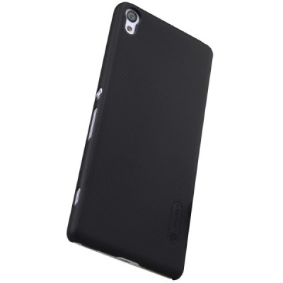 Nillkin Frosted Shield Sony Xperia XA juodas plastikinis dėklas + apsauginė ekrano plėvelė / Priedai.lt