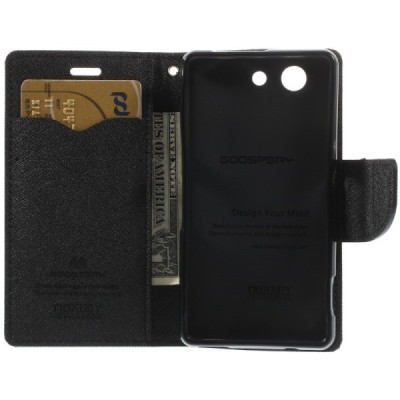 Sony Xperia Z3 Compact Mercury juodas atverčiamas dėklas - piniginė / Priedai.lt