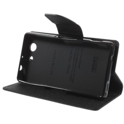 Sony Xperia Z3 Compact Mercury juodas atverčiamas dėklas - piniginė / Priedai.lt