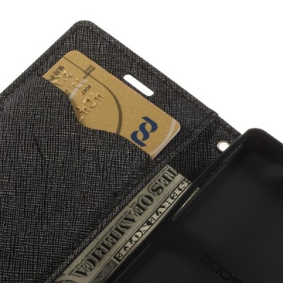 Sony Xperia Z3 Compact Mercury juodas atverčiamas dėklas - piniginė / Priedai.lt