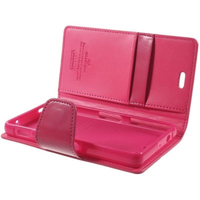 Mercury Sonata atverčiamas Sony Xperia Z3 Compact rožinis odinis dėklas - piniginė / Priedai.lt