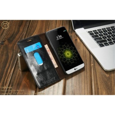LG G5 (H850) „CaseMe“ solidus atverčiamas juodas odinis dėklas - knygutė / Priedai.lt