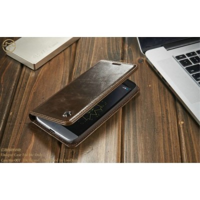 LG G5 (H850) „CaseMe“ solidus atverčiamas rudas odinis dėklas - knygutė / Priedai.lt