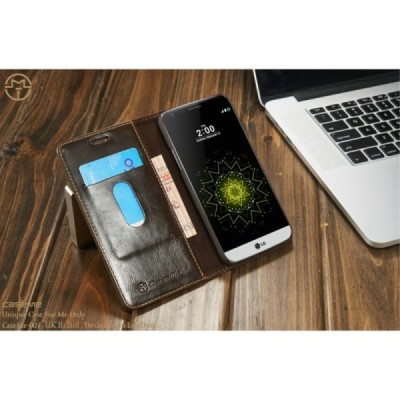 LG G5 (H850) „CaseMe“ solidus atverčiamas rudas odinis dėklas - knygutė / Priedai.lt