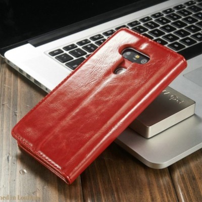 LG G5 (H850) „CaseMe“ solidus atverčiamas raudonas odinis dėklas - knygutė / Priedai.lt