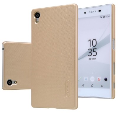 Sony Xperia Z5 Nillkin Frosted Shield zelta plastmasas apvalks + ekrāna aizsargplēve / Vacins.lv